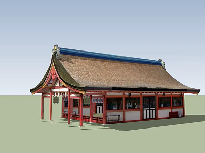 Traditional Ancient Architecture With Curved Roof Red Columns Wooden Doors And Windows 3d model