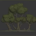 Lush Green Trees with Rounded Spherical Canopies on Circular Grass Base with Stones and Animals