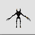 Black Silhouette Demon Creature With Long Limbs Yellow Horns Sharp Claws And Luminous Feet