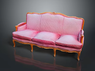 Elegant Pink Classical Sofa With Golden Carved Frame And Soft Cushions 3d model