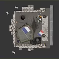3D Model Street Scene With Street Lamp Stone Monument And Brick Pavement