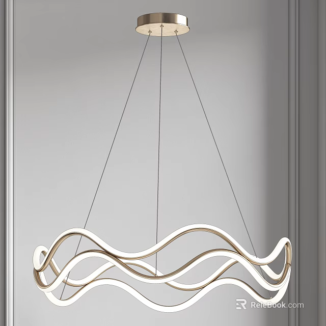 Contemporary Curved Chandelier Design with Sleek Metallic Finish for Modern Minimalist Interior 3d model 