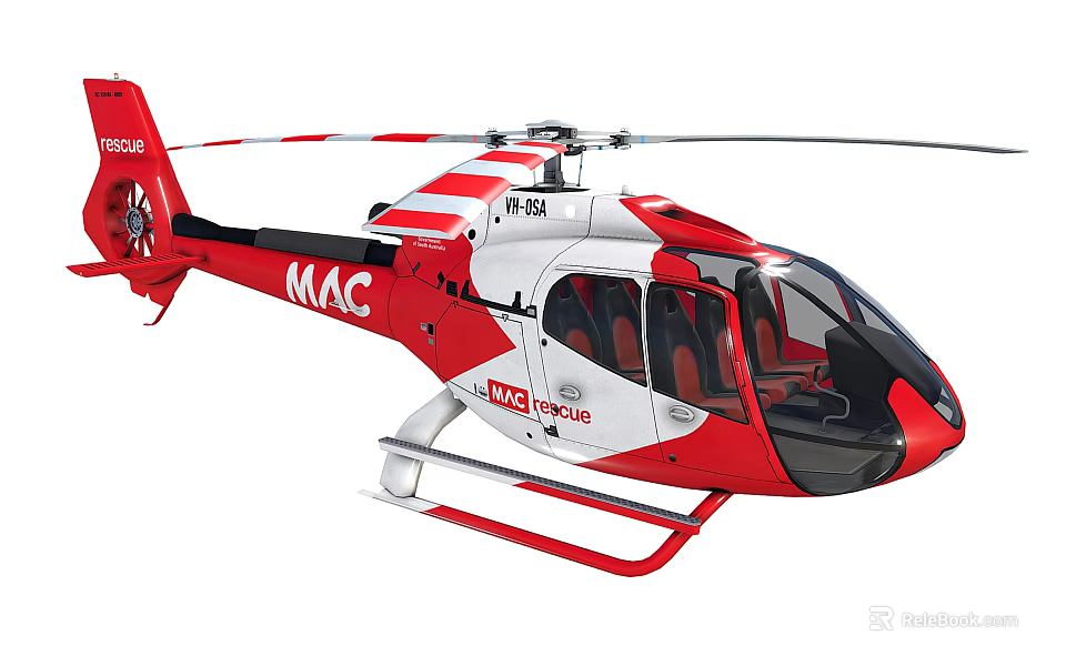 Red and White MAC EC135 Rescue Helicopter with Live Rescue Emergency Services 3d model 