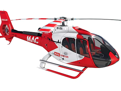 Red and White MAC EC135 Rescue Helicopter with Live Rescue Emergency Services 3d model