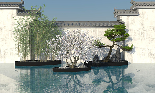 New Chinese style landscape sketch courtyard landscape 3d model