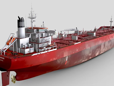 Red Large Oil Tanker Ship With Multiple Decks And Chimney 3d model