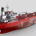 Red Large Oil Tanker Ship With Multiple Decks And Chimney 3d model