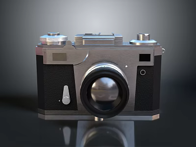 Vintage Electronic Camera Featuring Classic Design Metal Body And Lens 3d model
