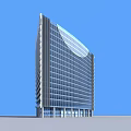 Modern Office Building With Curved Facade And Horizontal Lines Featuring Multiple Floors And Roof Structures