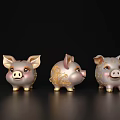 Three Decorative Piggy Banks With Gold Ornate Patterns For Household Ornaments
