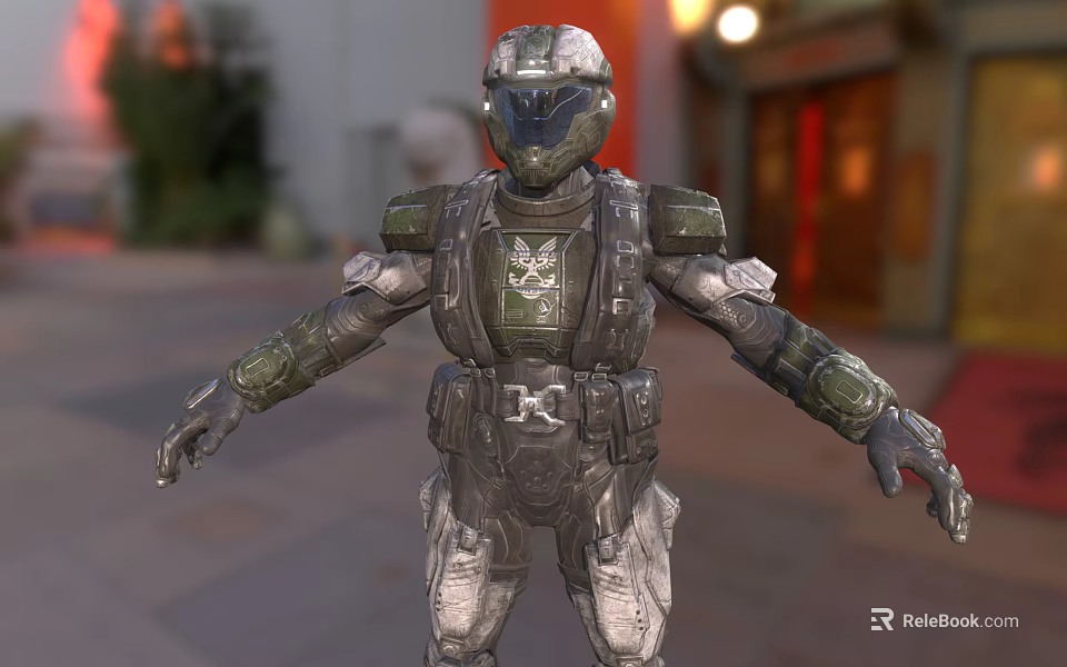 Sci-Fi Biological Character in Military Armor with Blurred Building and Lighting 3d model 