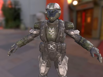 Sci-Fi Biological Character in Military Armor with Blurred Building and Lighting 3d model