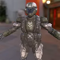 Sci-Fi Biological Character in Military Armor with Blurred Building and Lighting
