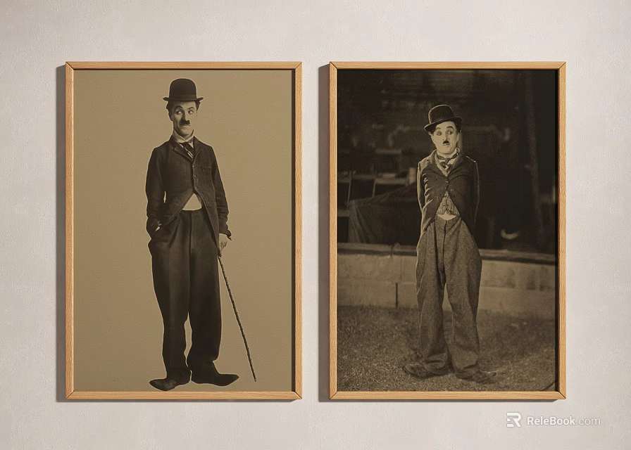 Vintage Framed Black And White Portrait Paintings With Top Hat And Cane In Different Settings 3d model 