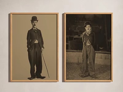 Vintage Framed Black And White Portrait Paintings With Top Hat And Cane In Different Settings 3d model