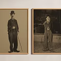 Vintage Framed Black And White Portrait Paintings With Top Hat And Cane In Different Settings
