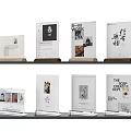 Billboards With Different Designs Including Black And White Photos Text Colorful Patterns Arranged On Shelves