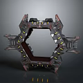 Futuristic Hexagonal Mechanical Frame With Detailed Metallic Structure And Yellow Lights