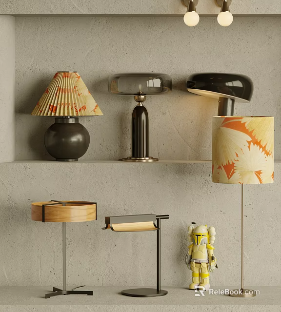 Modern Table Lamps With Various Design Bases And Stylish Decorative Lampshades 3d model 