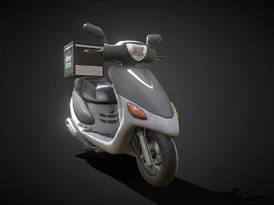 Silver Delivery Scooter with Black Box and Green Logo Design on Dark Background 3d model