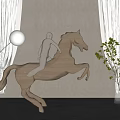Hand Carved Wooden Horse Rider Sculpture In Leaping Pose With Modern Interior Decor