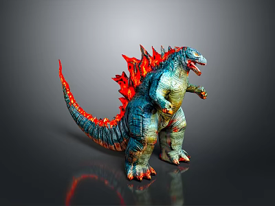 Giant Monster Character In Roaring Stance With Red Dorsal Fins And Blue Scaly Body 3d model