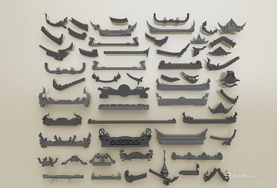 Traditional Chinese Architectural Components With Carved Details And Decorative Shapes 3d model 