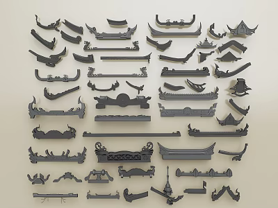 Traditional Chinese Architectural Components With Carved Details And Decorative Shapes 3d model