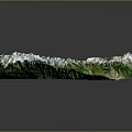 3D Terrain Landscape Featuring Mountains Green Vegetation River And Snowy Areas