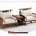 Wooden Frame Single Sofas with White Cushions and Small Coffee Table on Round Carpet 3d model