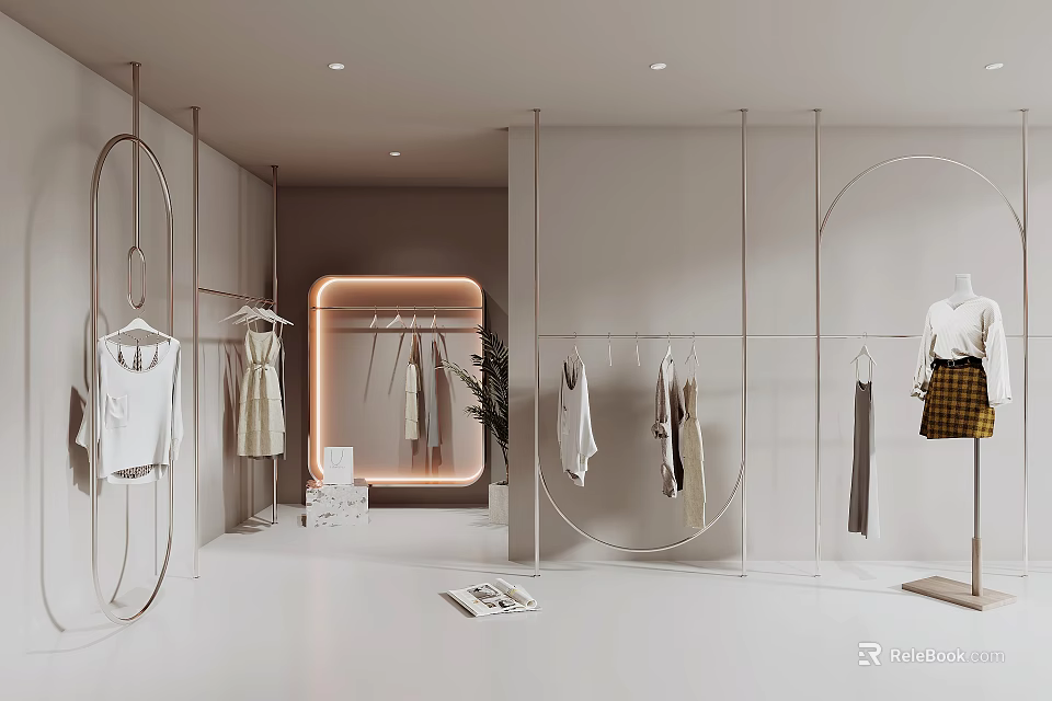 Modern Stylish Clothing Store Interior With Open Racks And Fashionable Apparel 3d model 
