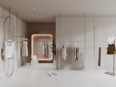 Modern Stylish Clothing Store Interior With Open Racks And Fashionable Apparel 3d model