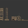 Wooden Construction Equipment With Multi layer Shelves Platforms Long Planks And Parts
