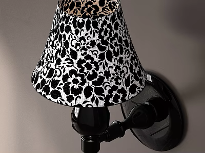 Stylish Wall Lamp With Black and White Leopard Print Lampshade and Black Body 3d model