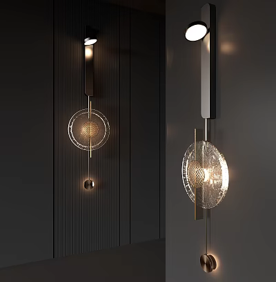 Modern Wall Lamps With Metal Frame And Round Glass Shade On Dark Striped Wall 3d model