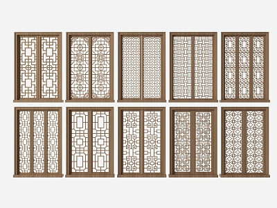 New Chinese style window lattice door and window combination 3d model