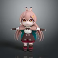 Cartoon Woman With Pink Long Hair Horns Yellow Eyes White Top And Brown Overalls
