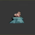 Cute Pink Walrus Resting On Floating Iceberg With Green Object In Blue Water
