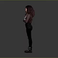 Woman In Gray Background Wearing Black Ripped Jeans And Long Sleeve Top Holding Plush Toy