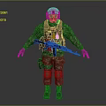 Realistic Game Movie Character In Camouflage Uniform With Gas Mask Rifle And Tactical Gear
