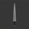 Sharp Metal Weapon Knife With Long Black Handle And Perforated Blade Design