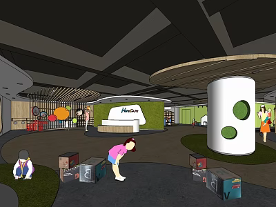 Vibrant Kindergarten Interior With Children Playing Colorful Blocks And Round Play Structures 3d model
