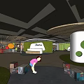Vibrant Kindergarten Interior With Children Playing Colorful Blocks And Round Play Structures