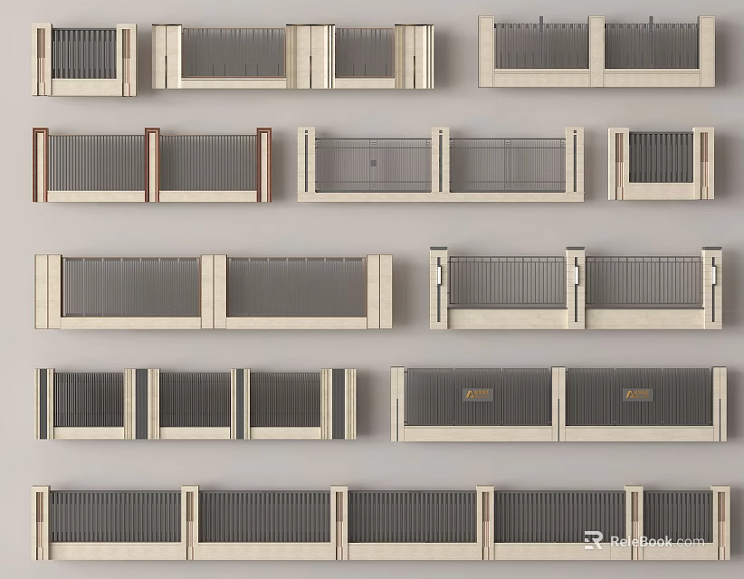 Modern Fence Design Collection With Various Metal And Wooden Panel Styles 3d model 