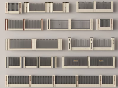 Modern Fence Design Collection With Various Metal And Wooden Panel Styles 3d model