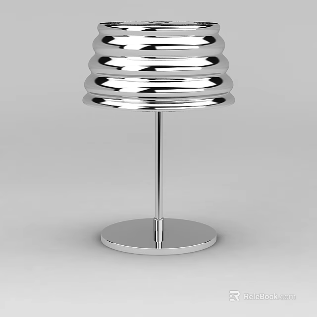 Modern Chrome Table Lamp with Layered Ring Shade and Circular Base Design 3d model 