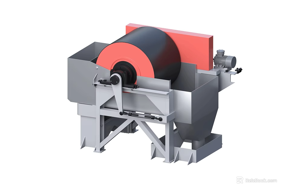 Industrial Drum Processing Machine With Red Black Drum And Gray Metal Frame 3d model 