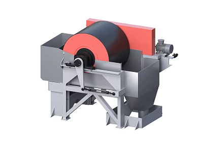 Industrial Drum Processing Machine With Red Black Drum And Gray Metal Frame 3d model