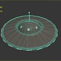 Metallic UFO Flying Saucer With Three Green Lights Top Antenna And Red Reflections