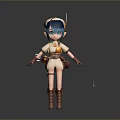 Anime Style Character With Blue Hair White Hat And Brown Boots Standing
